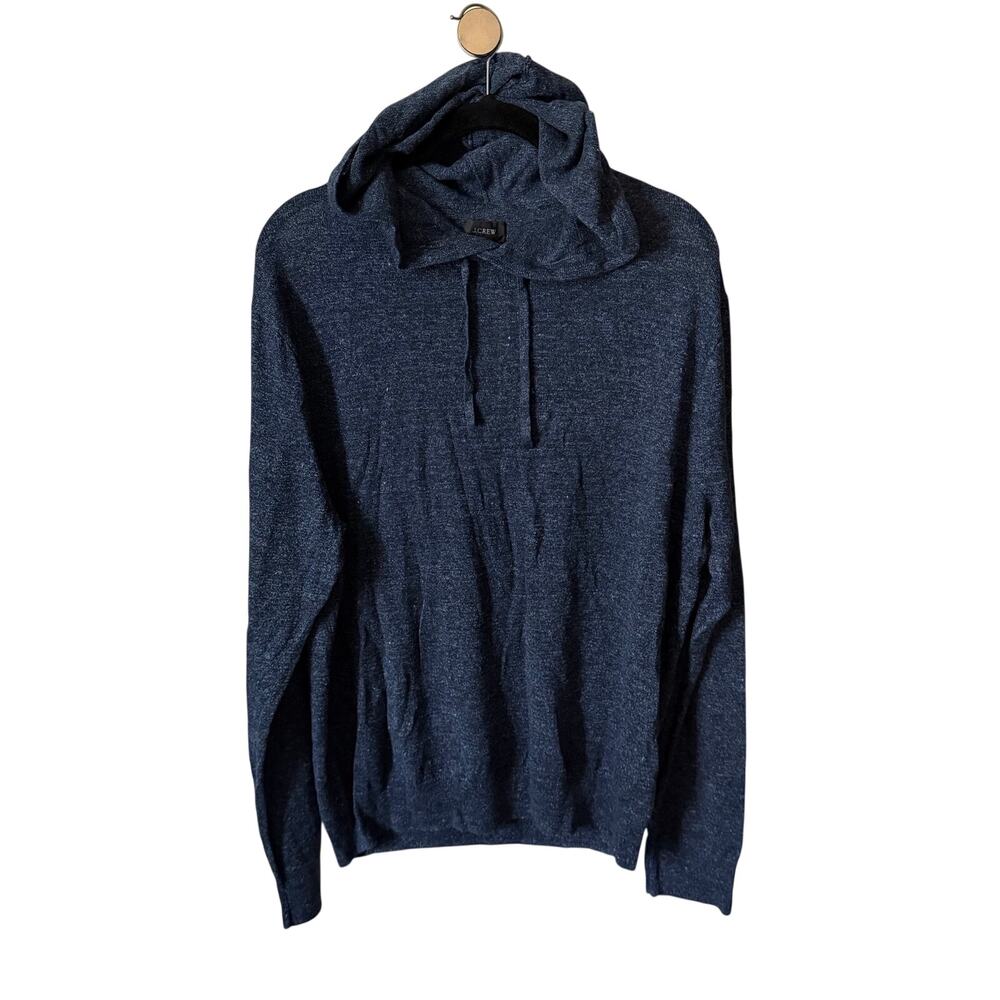 NWT J.Crew Mens Large Linen Cotton Lightweight Hooded Sweater Blue Pullover